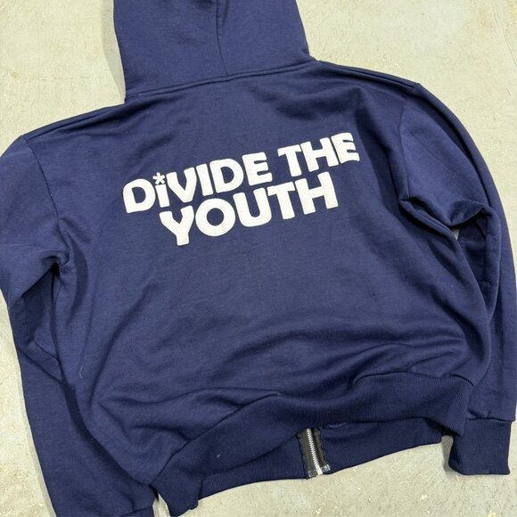 Dividetheyouth Full Zip Hoodie Puff Print Embroidered Blue Medium - Picture 9 of 10